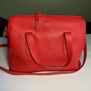 Fossil Sydney Red Leather Satchel